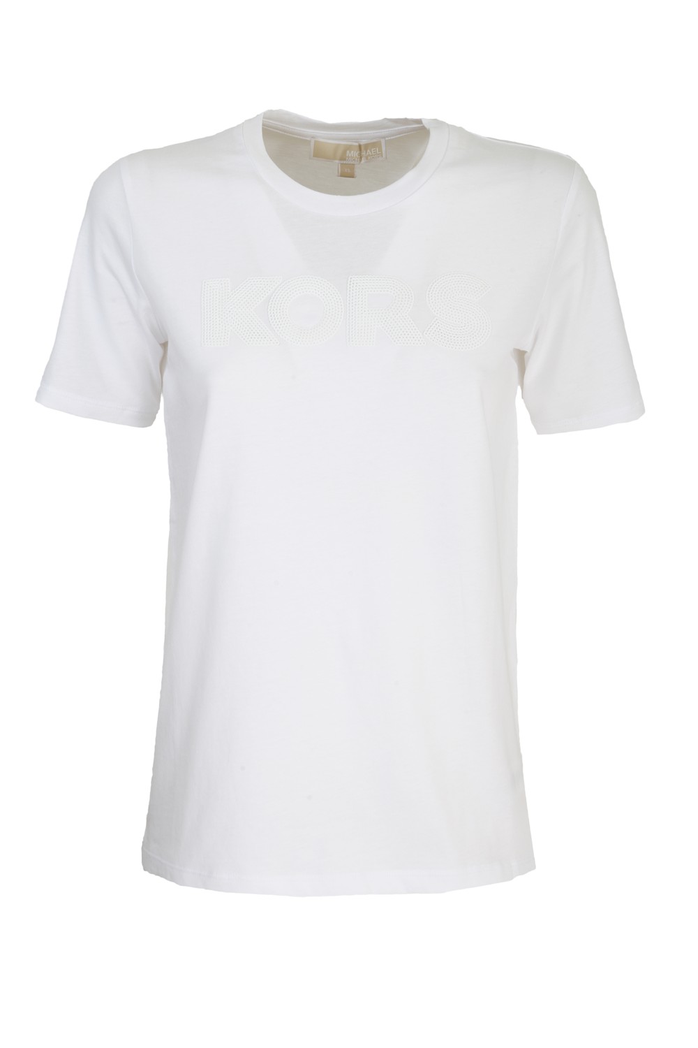 shop MICHAEL KORS Saldi T-shirt: Michael Kors T-shirt con logo.
Girocollo.
Maniche corte.
Logo stampato sul davanti impreziosito da piccole borchie.
Taglio del capo corto.
Vestibilità regolare.
Composizione: 100% cotone.. MS05MK297J-100 number 2956638